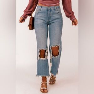 We The Free Denim Distressed Front Knee Ripped Blue Jeans SZ 24 #59